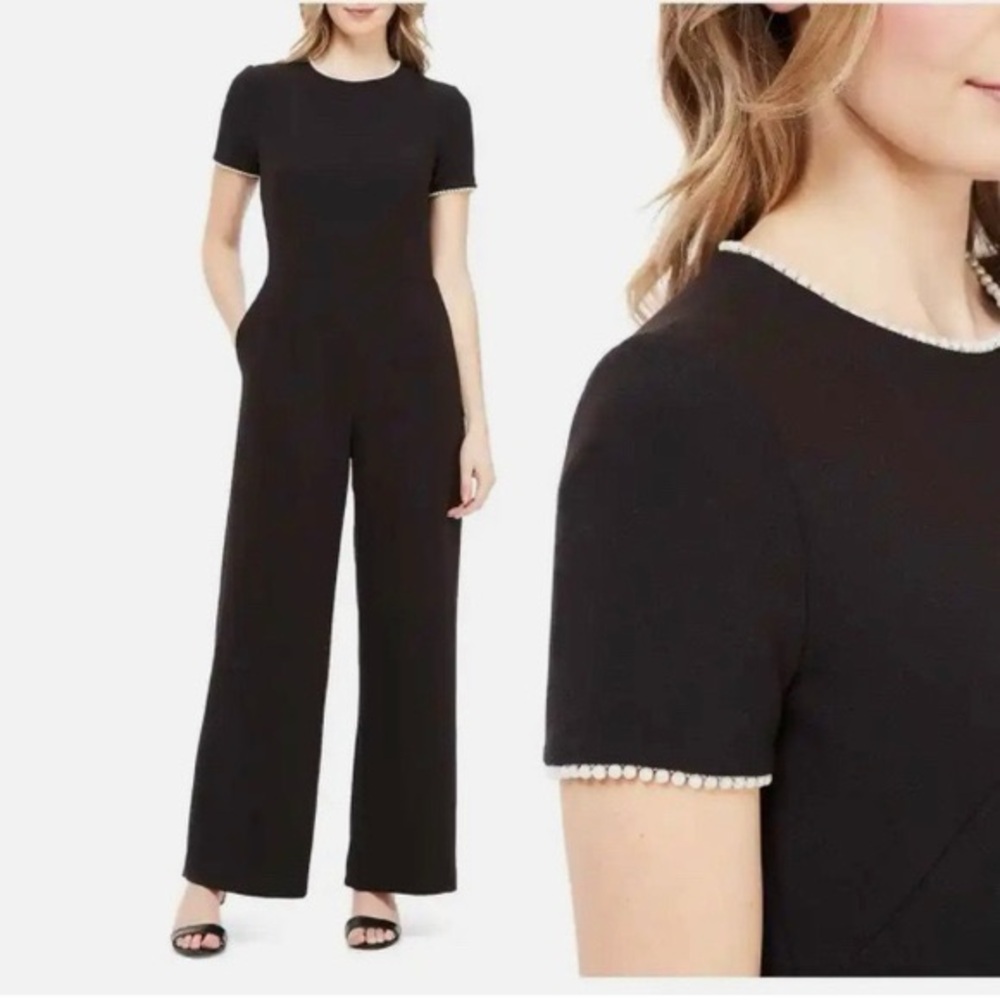 Gal Meets Glam Collection Nadia Pearl Trim Black Jumpsuit, Size 00